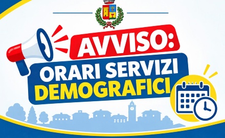 Visualizza la notizia: Orario di apertura al pubblico dei Servizi Demografici - Mese Ottobre 2026 Visualizza la notizia: Orario di apertura al pubblico dei Servizi Demografici - Mese Ottobre 2026