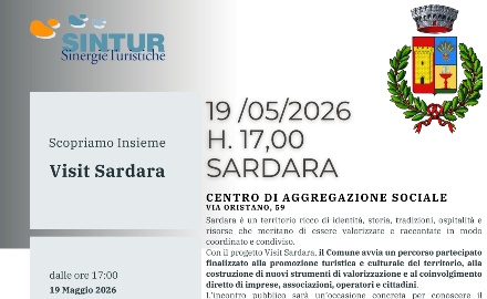 Visualizza la notizia: "Visit Sardara" presentazione progetto martedì 19 maggio 2026 alle ore 17:00 presso il centro di Aggregazione Sociale - Sardara Visualizza la notizia: "Visit Sardara" presentazione progetto martedì 19 maggio 2026 alle ore 17:00 presso il centro di Aggregazione Sociale - Sardara
