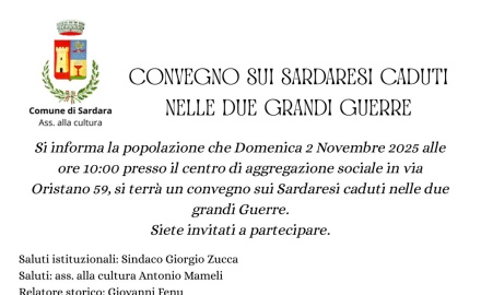 Visualizza la notizia: Convegno sui Sardaresi caduti nelle due grandi Guerre Visualizza la notizia: Convegno sui Sardaresi caduti nelle due grandi Guerre