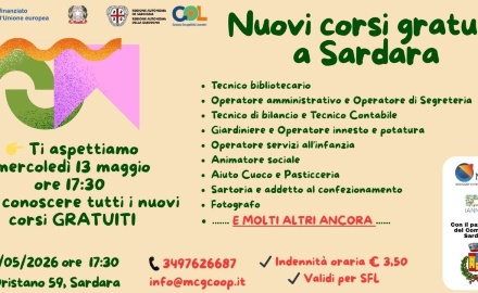 Visualizza la notizia: Nuovi corsi gratuiti a Sardara Visualizza la notizia: Nuovi corsi gratuiti a Sardara