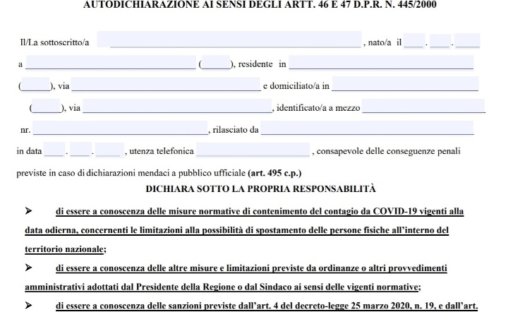 Autocertificazione dalle 22 alle 5 Autocertificazione dalle 22 alle 5