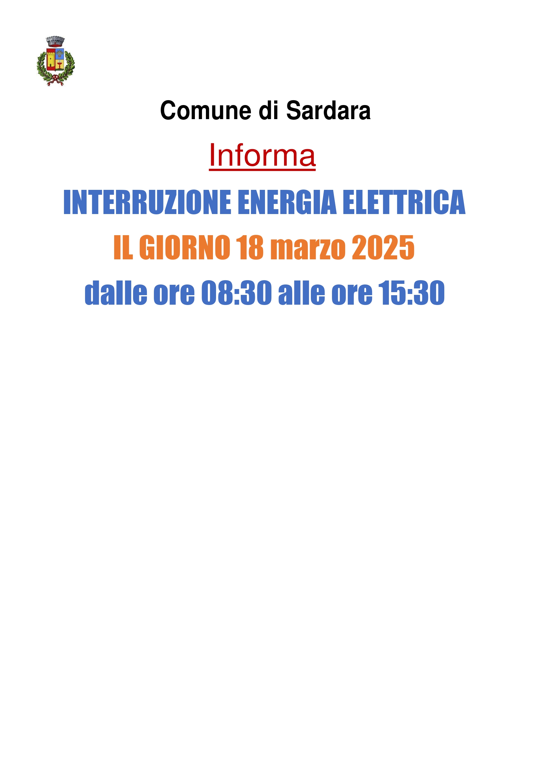 Visualizza la notizia: Avviso di interruzione di energia elettrica