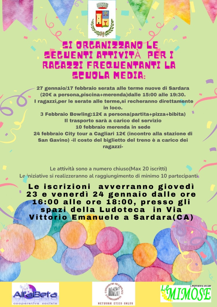 Attività di socializzazione per i ragazzi frequentanti le scuole medie