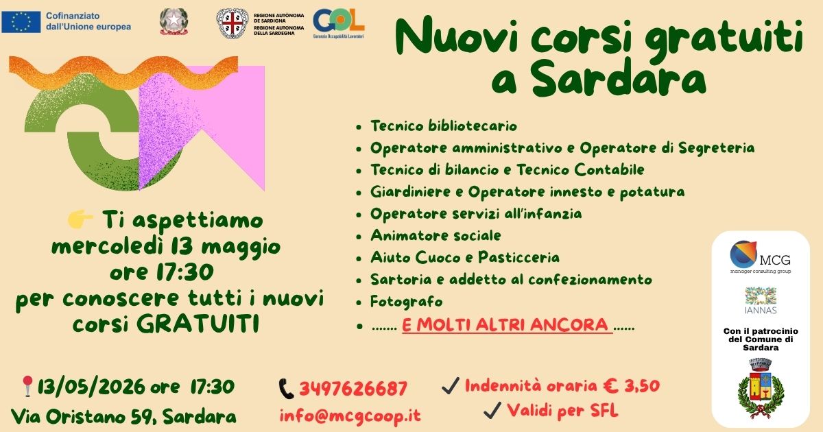 Visualizza la notizia: Nuovi corsi gratuiti a Sardara