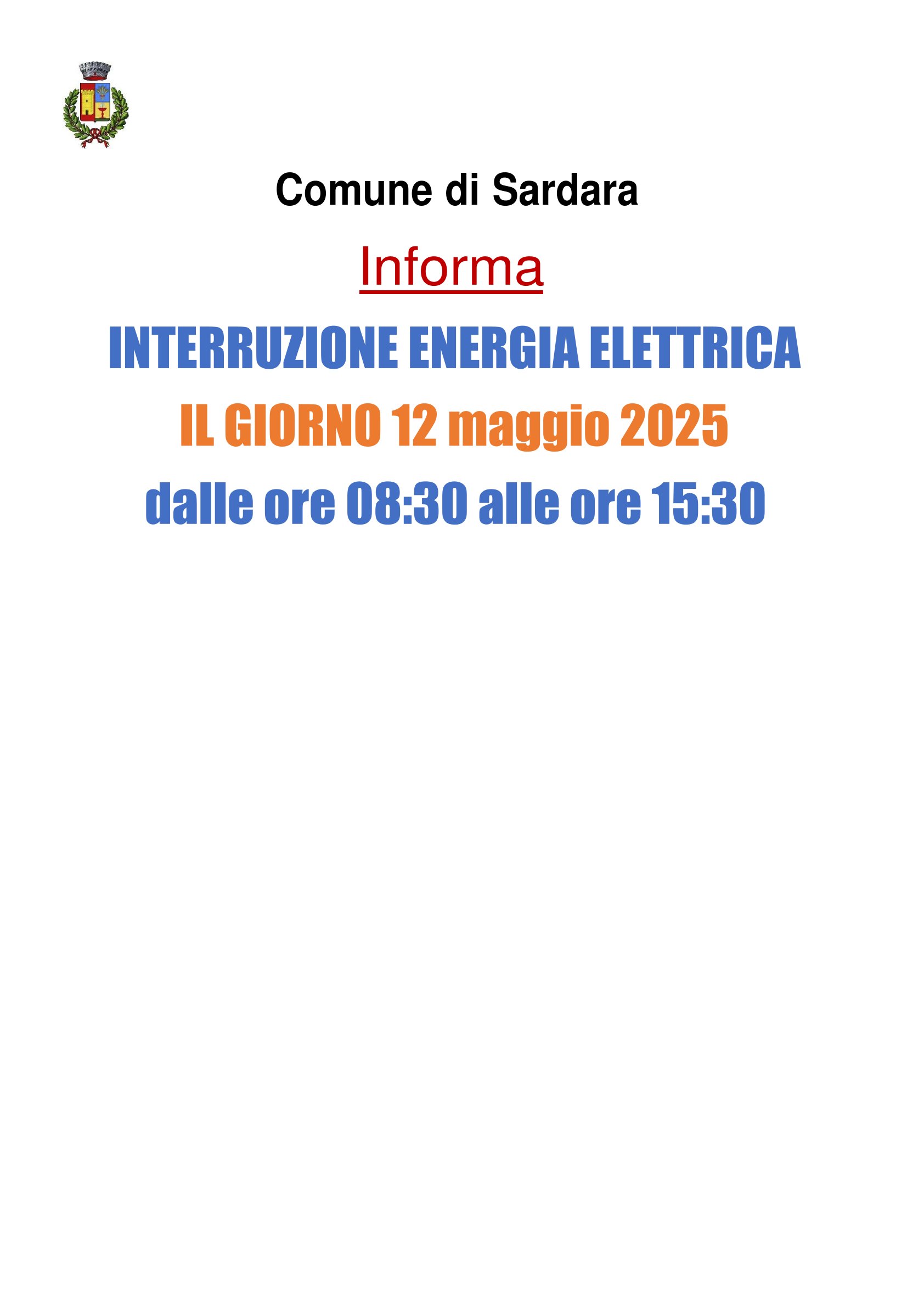 Visualizza la notizia: Avviso di interruzione di energia elettrica