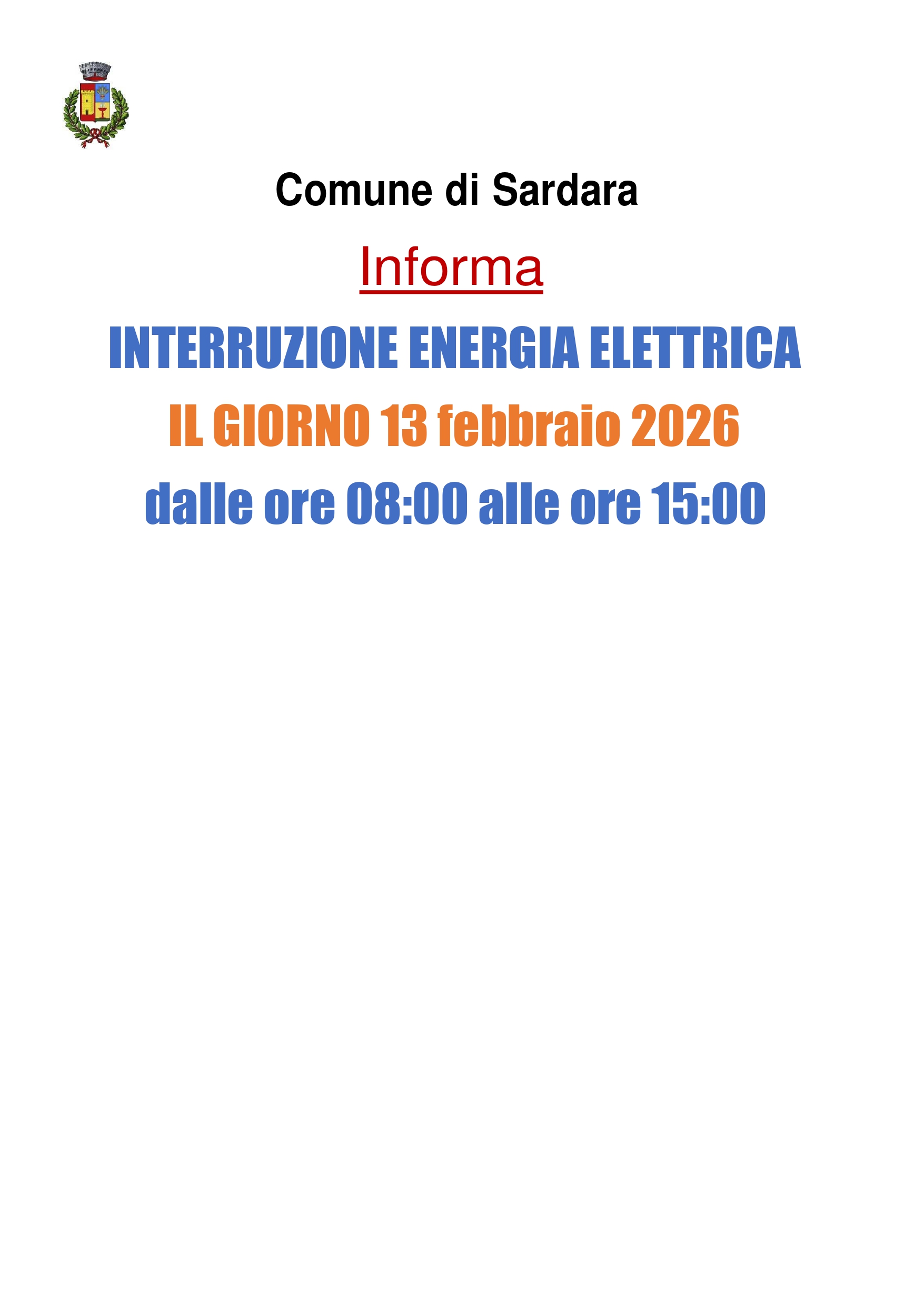 Visualizza la notizia: Avviso di interruzione di energia elettrica