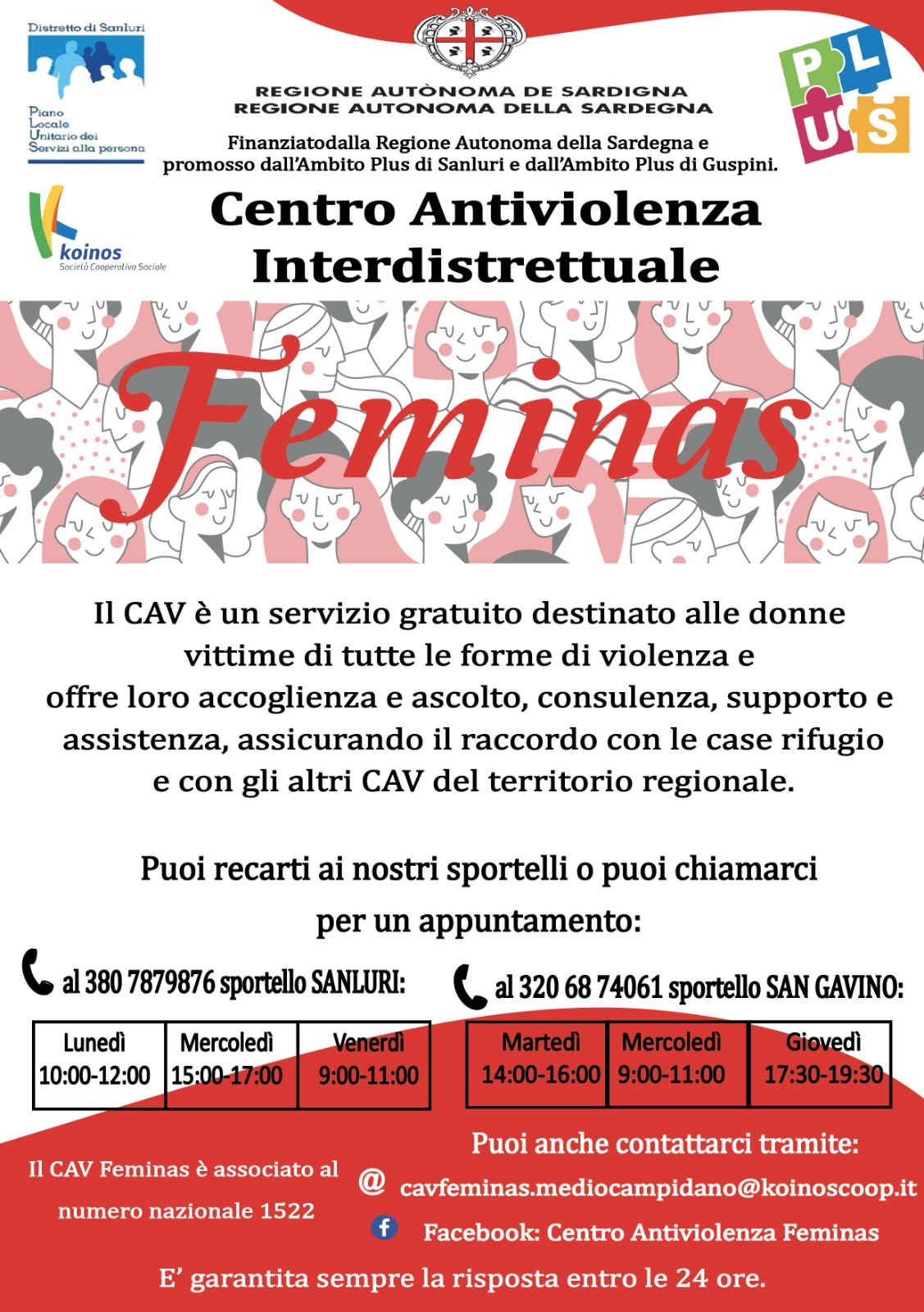 Visualizza la notizia: Feminas: Centro antiviolenza interdistrettuale degli ambiti Plus di Sanluri e Guspini.