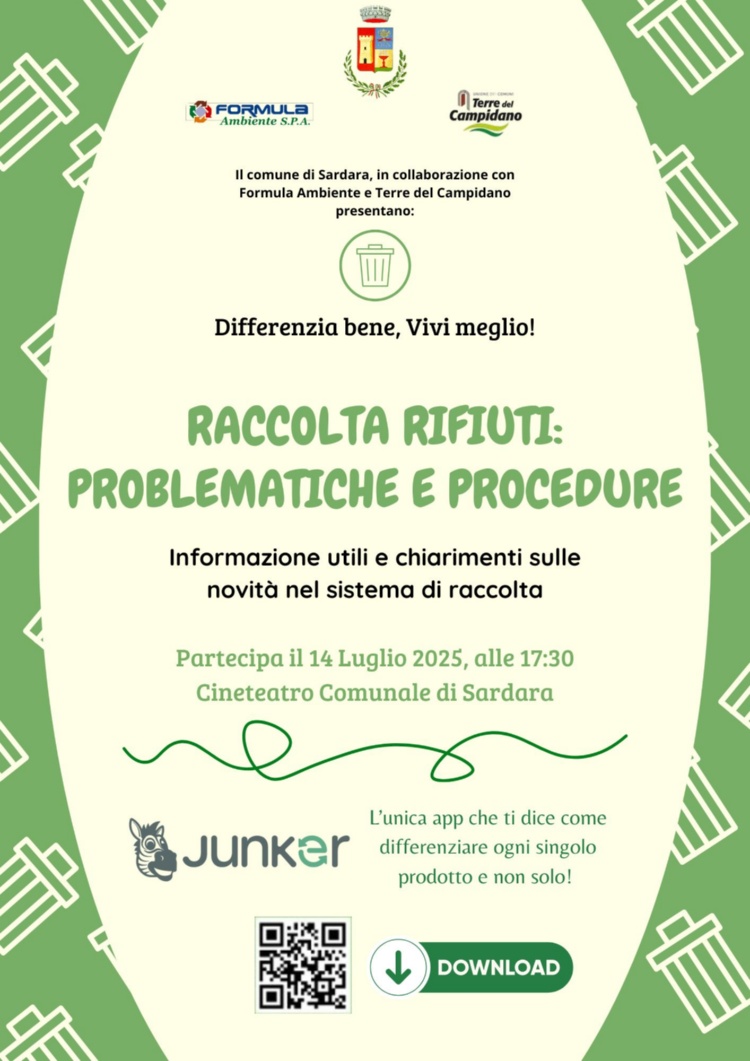 Raccolta rifiuti: Il Comune di Sardara, in collaborazione con Formula Ambiente e Terre del Campidano presentano "Differenzia bene, Vivi meglio!"