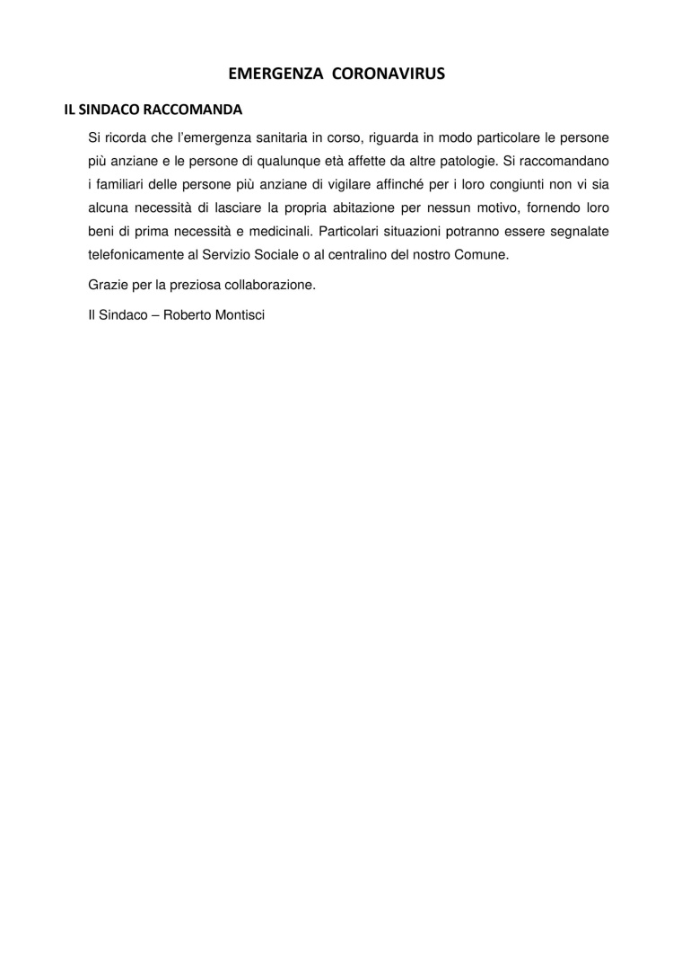 raccomandazioni Sindaco