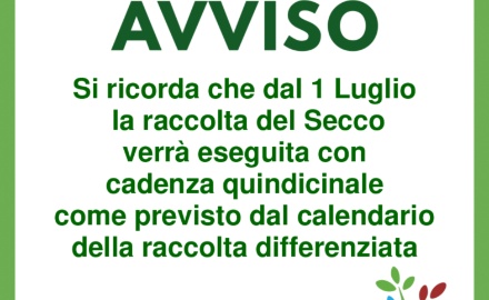 Visualizza la notizia: Raccolta del Secco con cadenza quindicinale Visualizza la notizia: Raccolta del Secco con cadenza quindicinale